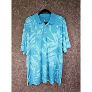 Pro Tour Men's Polo Golf Shirt, Moisture Wicking, Tropical Leaf Blue, Size XXL